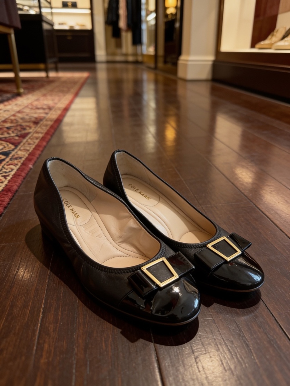 Brand New Cole Haan Emory Bow Wedge Pump in Black Leather